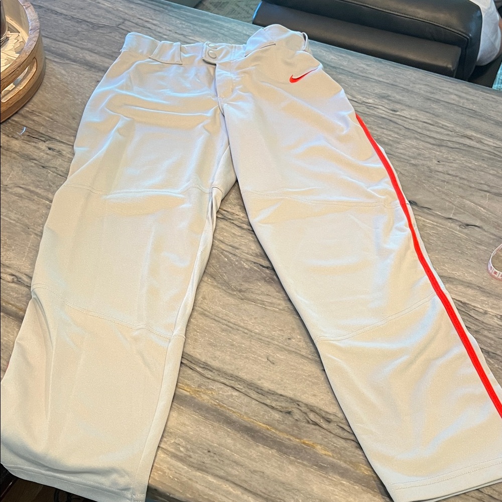 Nike Gray Baseball Pants with Red Stripe
